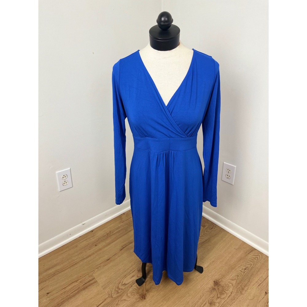 Eileen‎ Fisher Minimalist Quiet Luxury Dress Women S Blue Long Sleeve V-Neck NWT